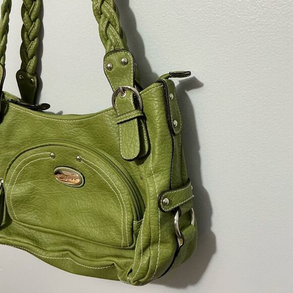 Strada Forest Green Shoulder Bag with a braided handle - Picture 3 of 10